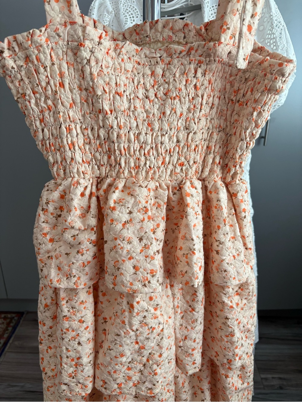 Just Me Peach Floral Tiered Maxi Dress with Tie Straps - Picture 4 of 5